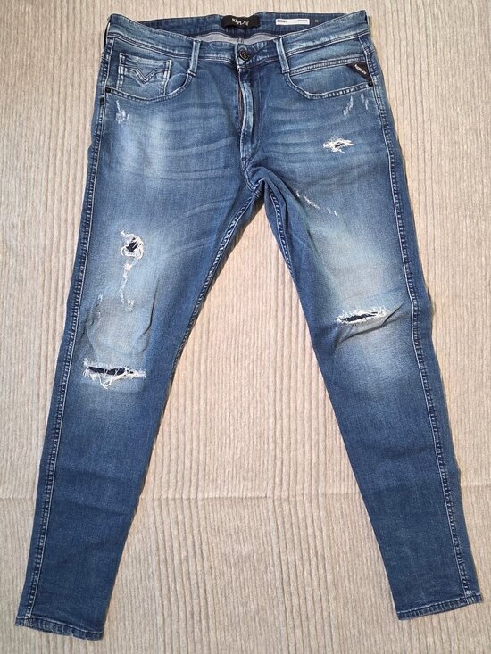 Replay Other - Replay Bronny Super Slim Fit Distressed Jeans Mens 36x32 Light Wash Stretch